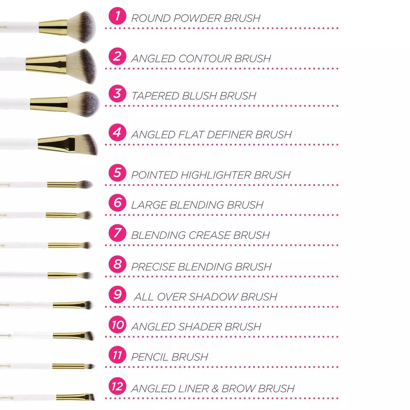 BH Cosmetics - White Studded Elegance 12 Piece Brush Set with a Brush Stand