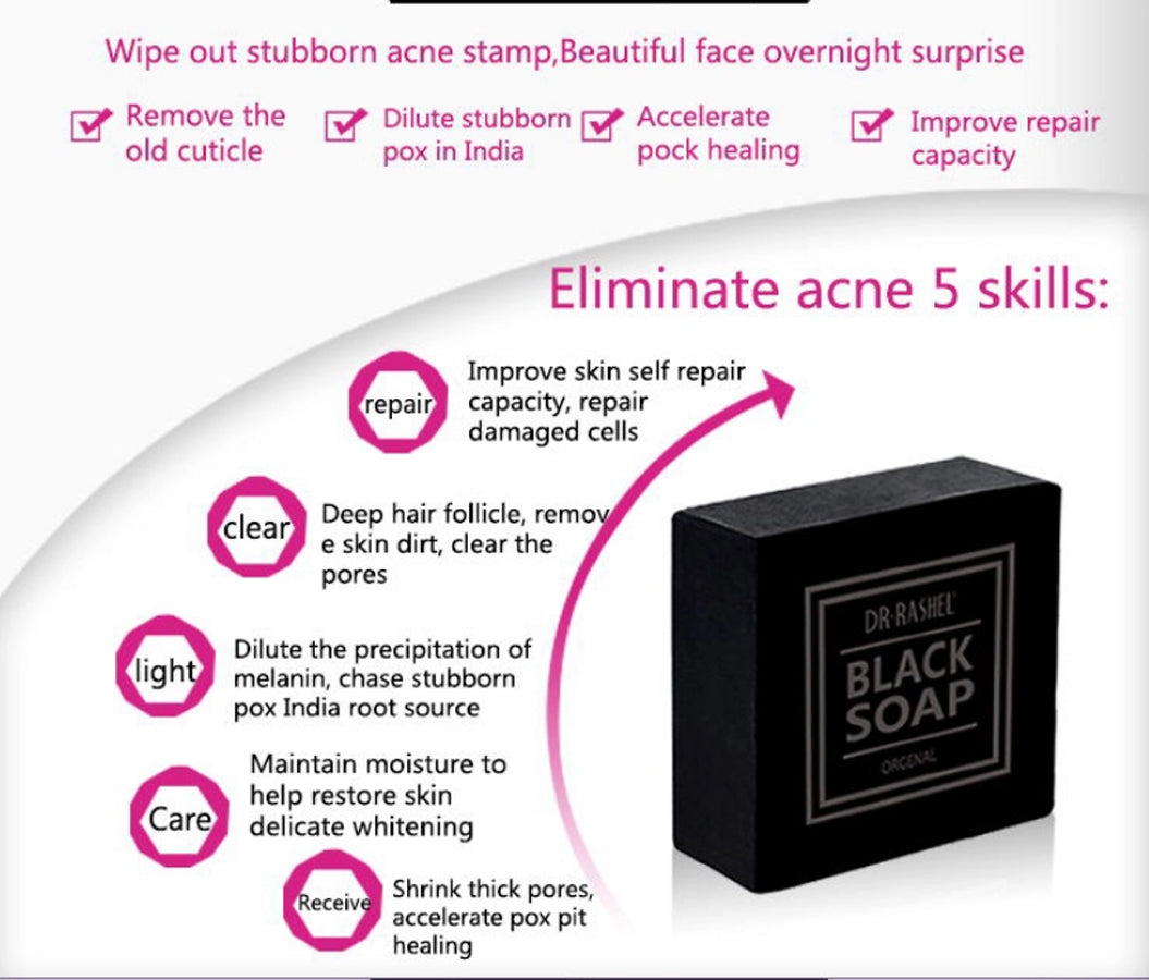 Dr. Rashel Deep Cleansing Bamboo Charcoal Face Black Soap Oil Control Acne Tighten Pure Whitening Soap 100g