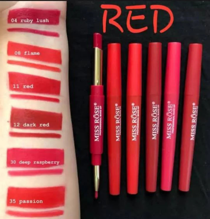 Miss Rose 2 In 1 Lip Liner + Lipstick Pack Of 6 Red