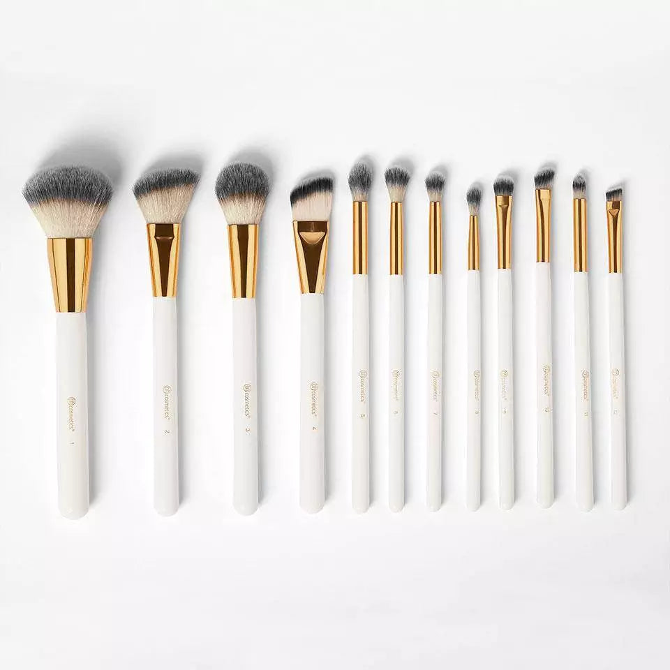 BH Cosmetics - White Studded Elegance 12 Piece Brush Set with a Brush Stand