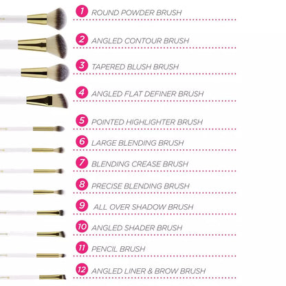BH Cosmetics -  White Studded Elegance 12 Piece Brush Set with a Brush Stand