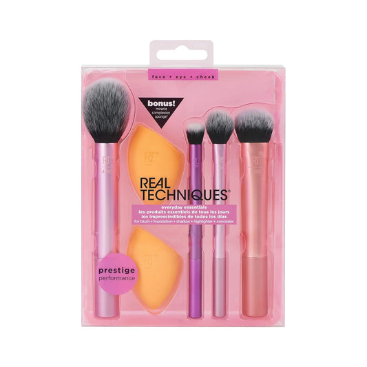 Real Techniques- Everyday Essentials Makeup Brush Set with Bonus Miracle Complexion Spong