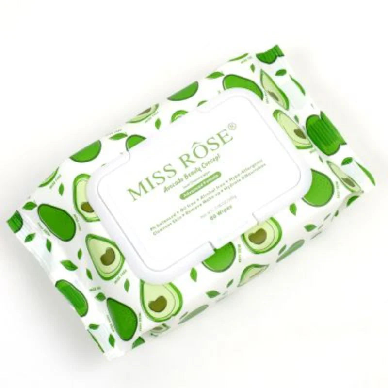 Miss Rose Avocado beauty concept facial cleaning wipes.