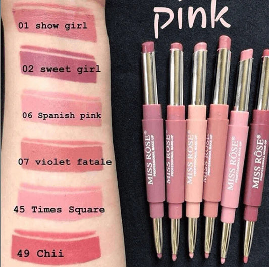 Miss Rose 2 In 1 Lip Liner + Lipstick(Pack Of 6) PINK.