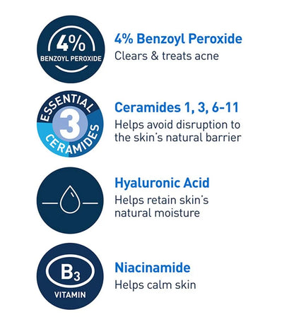 Acne Foaming Cream Cleanser 4% Benzoyl Peroxide Acne Treatment